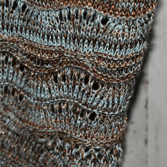 Christopher & Banks Short Sleeve Open Cardigan sweater brown/blue sz small loose - Picture 9 of 10